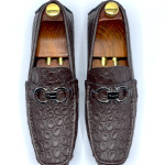 Men's Moccasins Ferragamo Crocodile Texture Shoe (Brown)