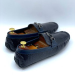 Men's Moccasins Patent Buckle Shoe (Blue)