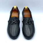 Men's Moccasins Ferragamo Buckle Shoe (Black)