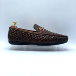 Men's Moccasins Knitted Buckle Shoe (Brown)