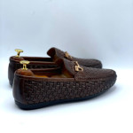 Men's Moccasins Knitted Buckle Shoe (Brown)