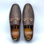 Men's Moccasins Knitted Buckle Shoe (Brown)