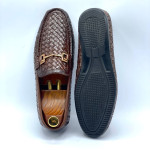 Men's Moccasins Knitted Buckle Shoe (Brown)