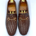 Men's Moccasins Knitted Buckle Shoe (Brown)