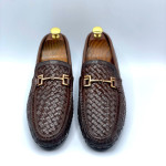 Men's Moccasins Knitted Buckle Shoe (Brown)